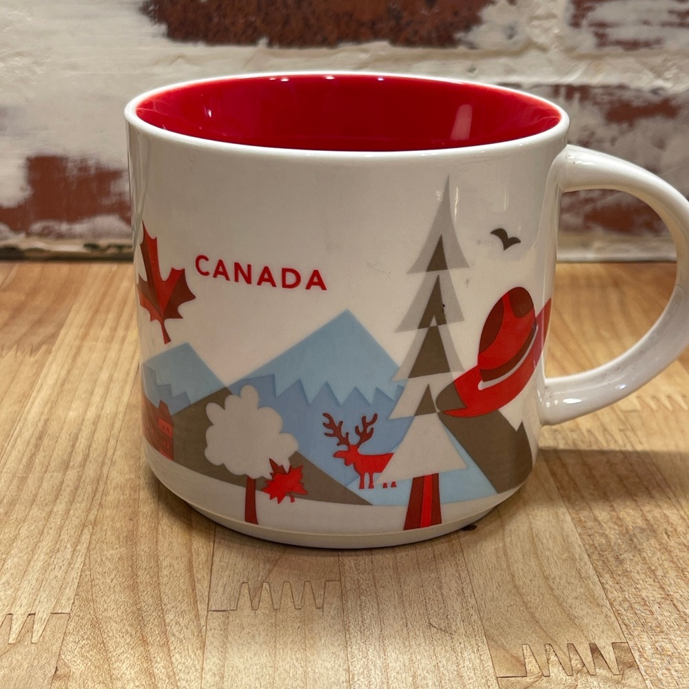 Starbucks You Are Here Canada Coffee Mug 14oz Red Interior Ceramic Cup
